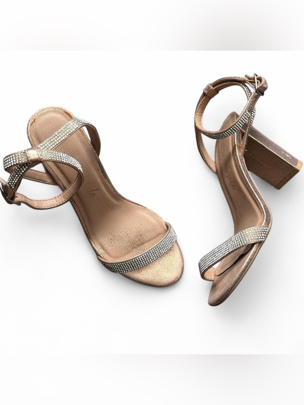 New Look Rose Gold Rhinestone Block Heel Sandals size 6US